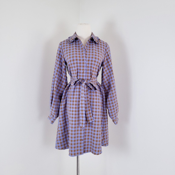 Vintage Periwinkle and Brown Checkered Mini Dress - Picture 12 of 14